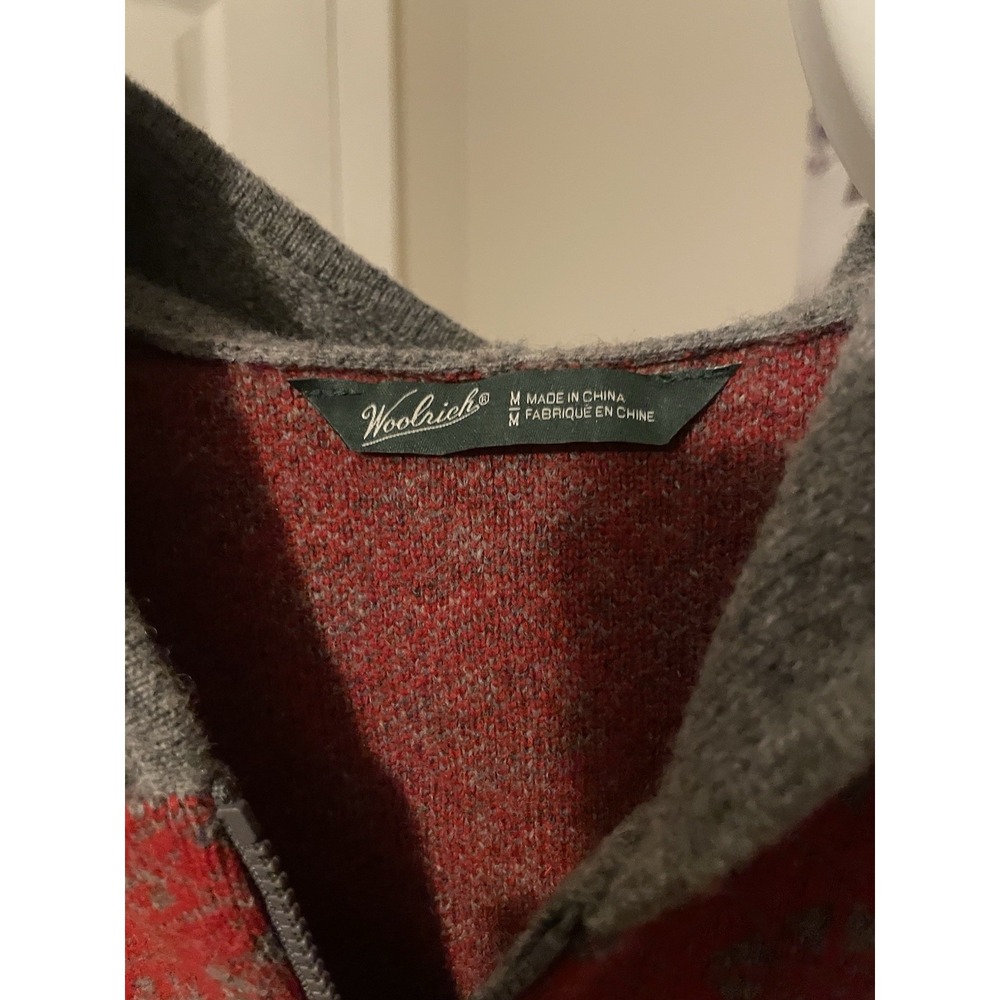 Woolrich Fair Isle Hooded Sweater Vest Womens MED Heather Gray Red Lambswool - Picture 7 of 9